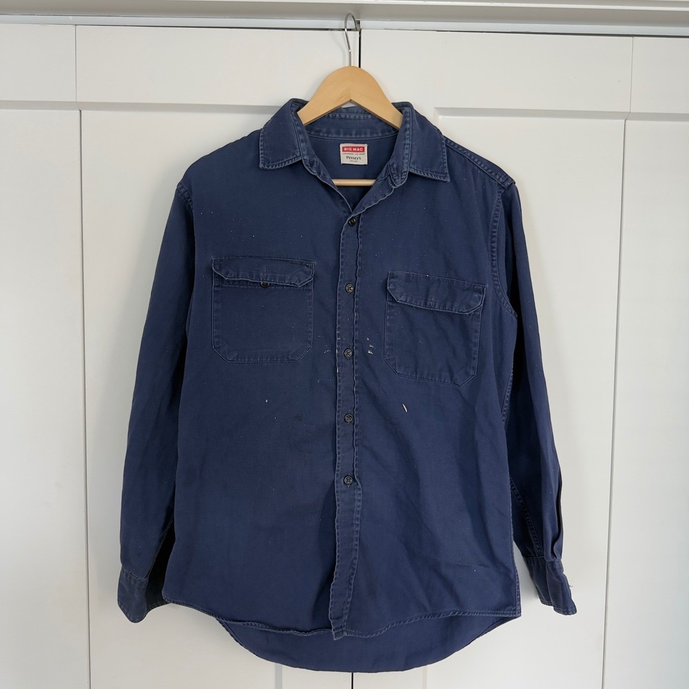 Mens Big Mac Penneys Work Shirt Size M Blue Vintage 60s Distressed Twill